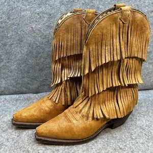 Dingo Womens Suede Fringe Cowboy Boots Tan Western Tassels Ankle Boots Size 8